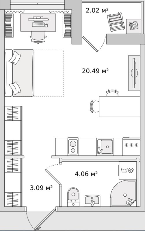 Студия, 27.7 м², 15/16 этаж