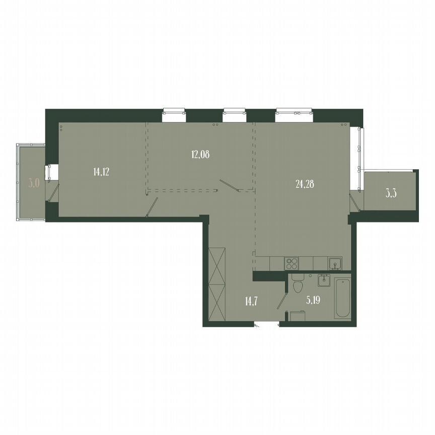 3-комн. квартира, 76.7 м2, 1/8 этаж