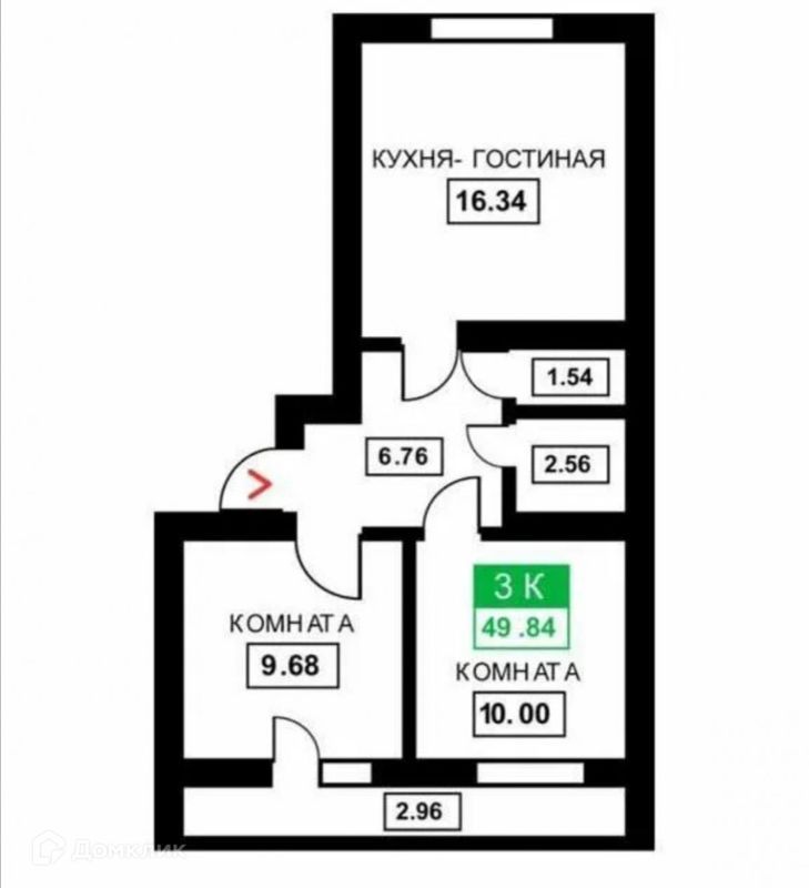 3-комн., 50 м², 2/9 этаж
