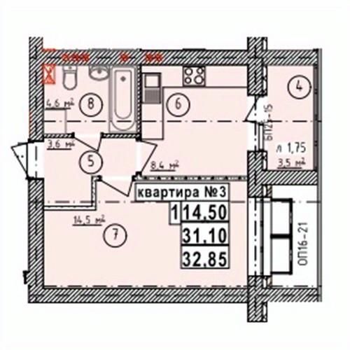 1-комн., 32.85 м², 5/5 этаж