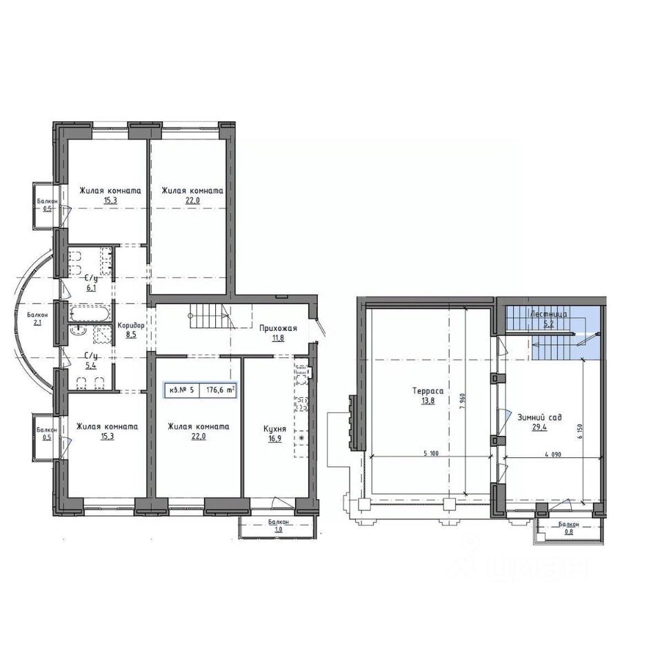 4-комн., 176.6 м², 8/9 этаж