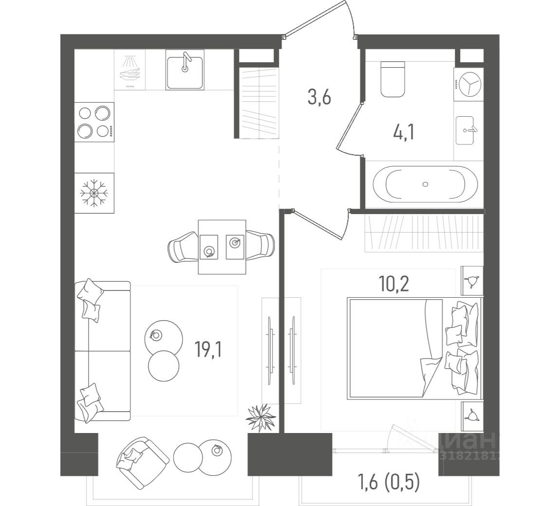 1-комн. квартира, 37.5 м2, 13/27 этаж