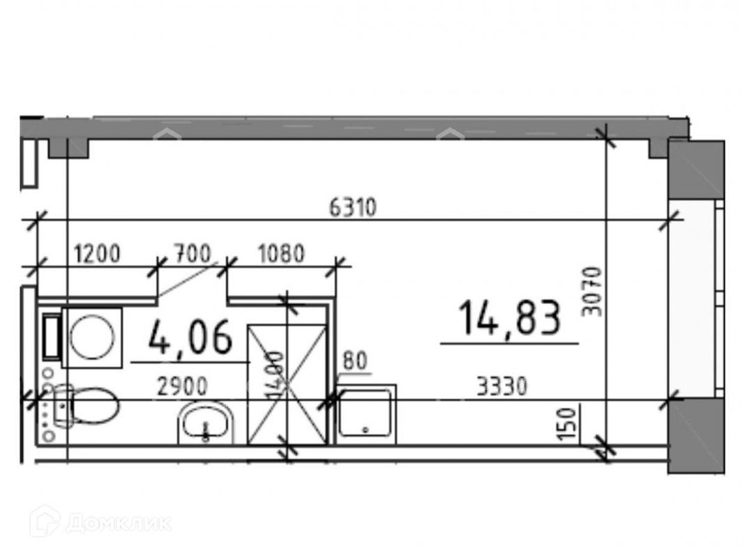 Студия, 19.7 м², 6/8 этаж