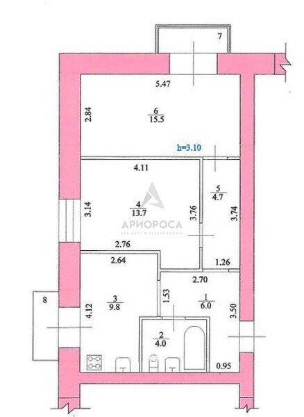 2-комн., 53.7 м², 3/7 этаж
