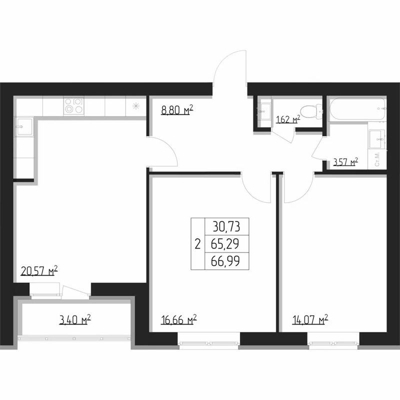 2-комн., 65.5 м², 1/10 этаж