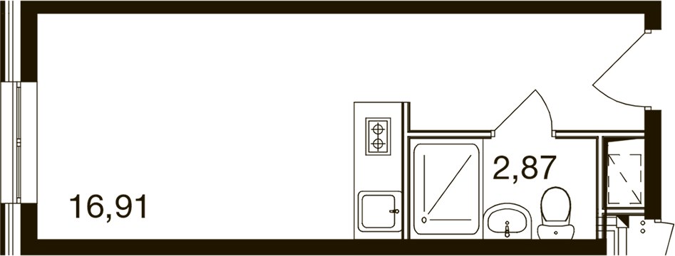 Студия, 20.6 м², 16/18 этаж