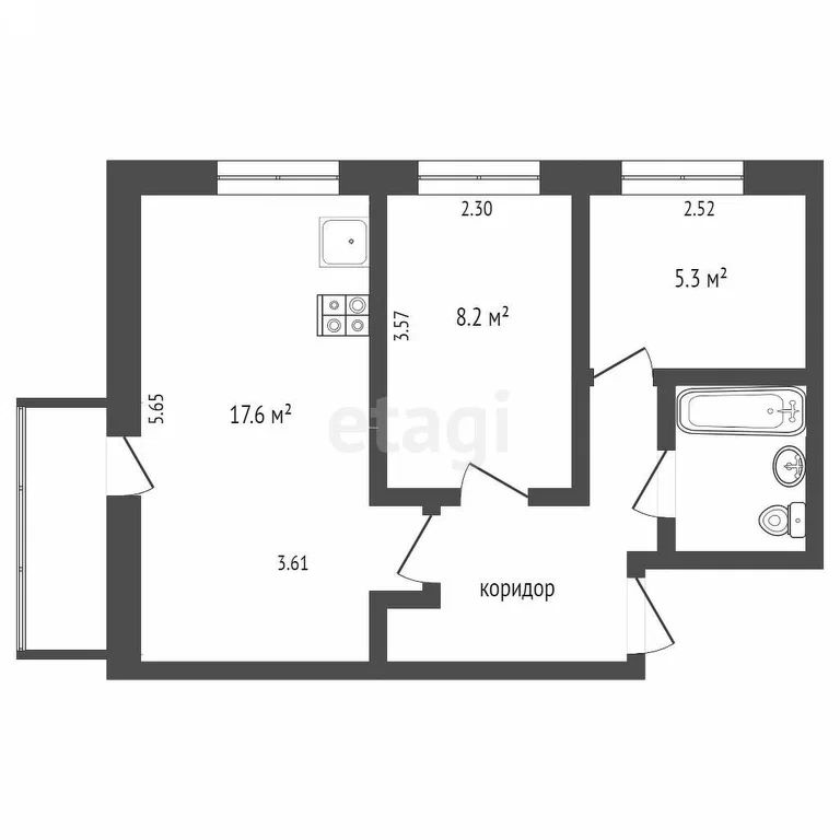2-комн., 40.1 м², 5/9 этаж