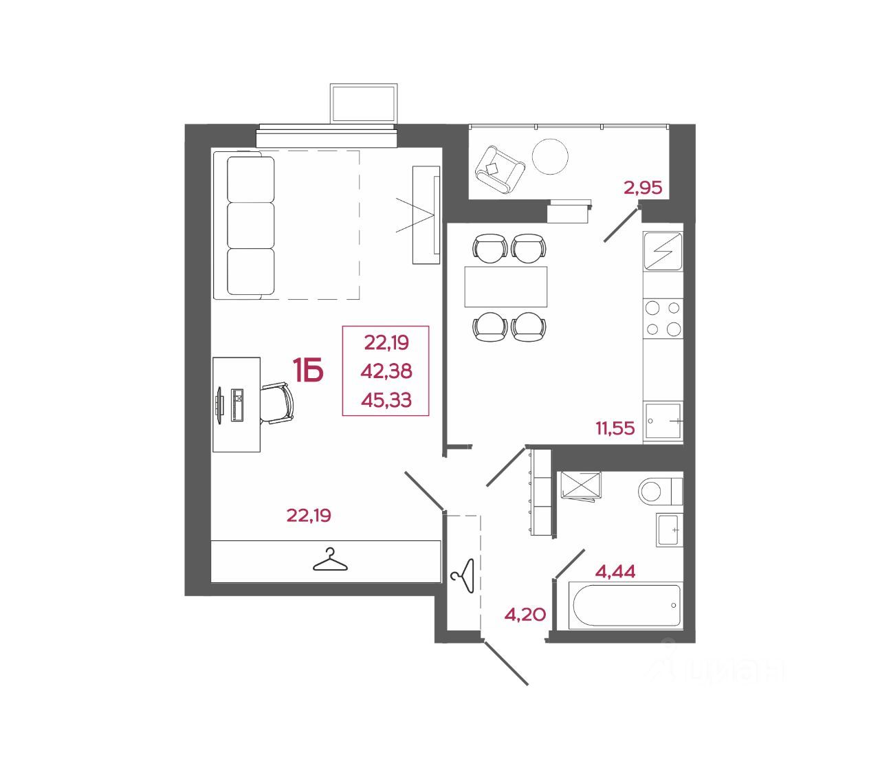 1-комн., 45.33 м², 17/17 этаж