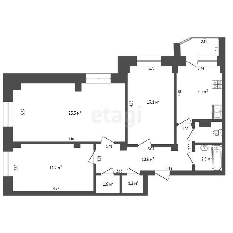 3-комн., 76.9 м², 1/3 этаж
