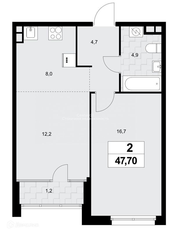 2-комн., 47.7 м², 3/16 этаж