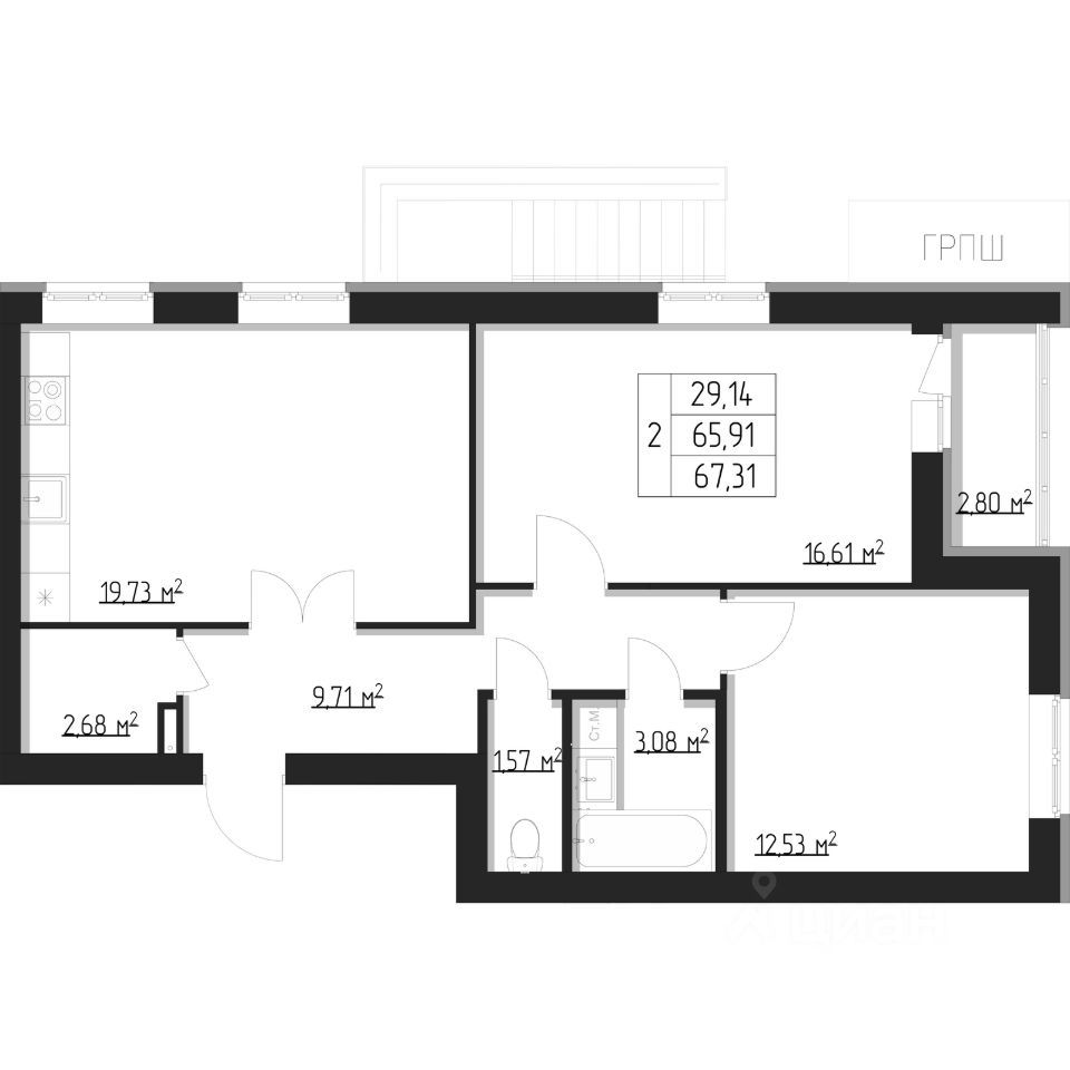 2-комн., 67.5 м², 1/8 этаж