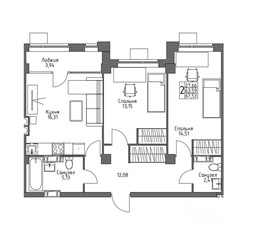 67.53 м², 9/10 этаж