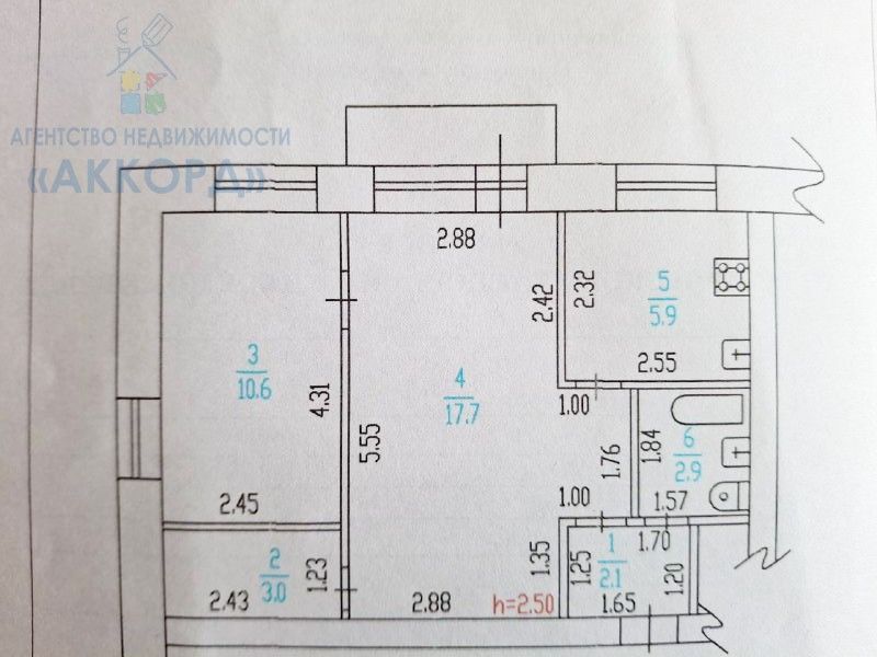2-комн., 41.9 м², 4/5 этаж