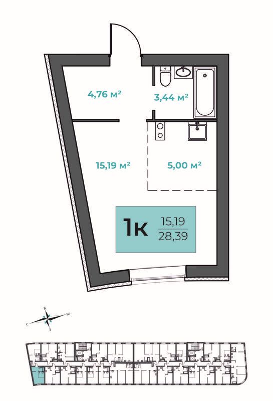 Студия, 28.39 м², 9/10 этаж