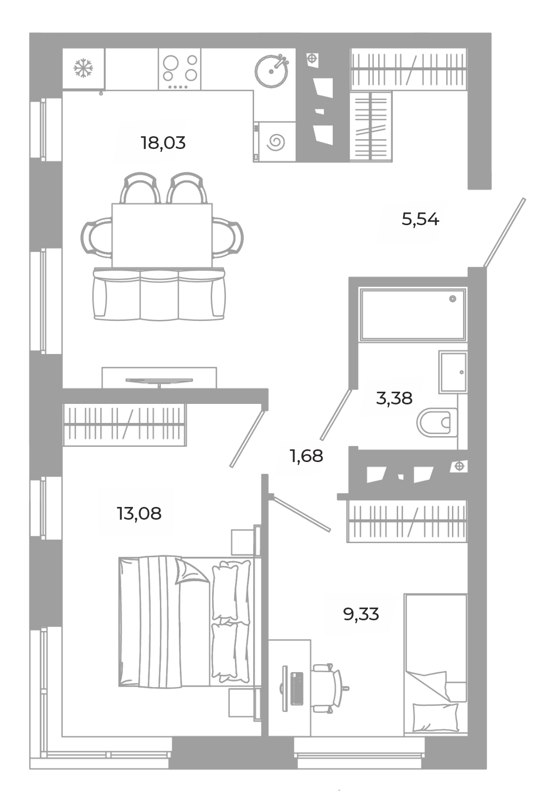 2-комн., 51.24 м², 1/24 этаж