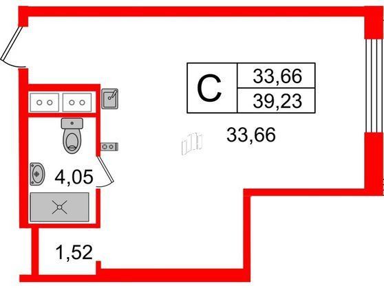 Студия, 39 м², 7/14 этаж