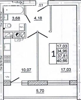 1-комн., 40.5 м², 2/10 этаж
