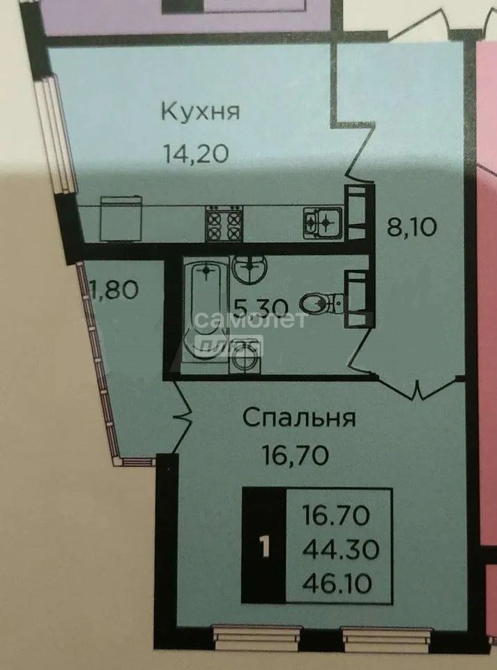 1-комн. квартира, 47 м2, 13/25 этаж