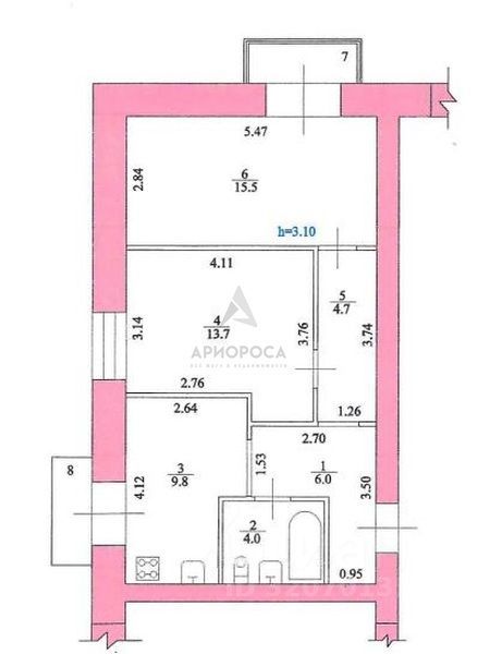 2-комн., 53.7 м², 3/7 этаж