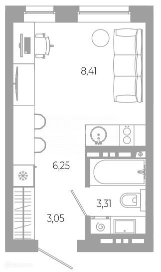 Студия, 5 м², 2/18 этаж