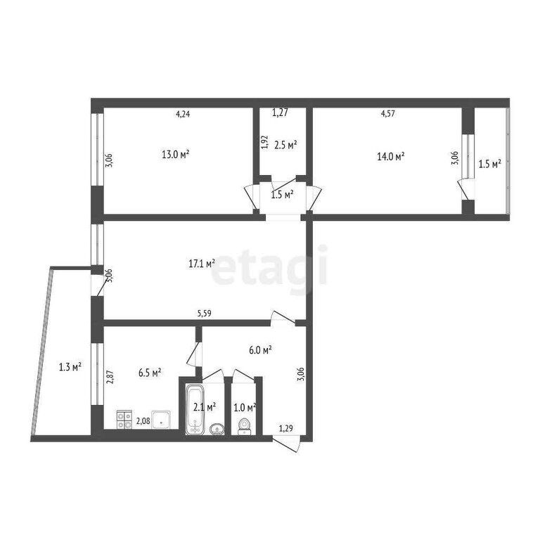 3-комн., 64.1 м², 2/9 этаж