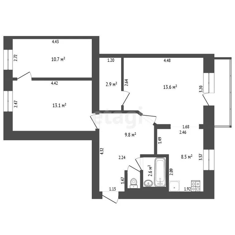 3-комн., 61.8 м², 2/3 этаж