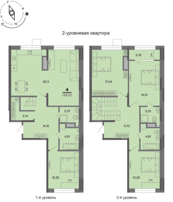 4-комн. квартира, 139.6 м2, 22/22 этаж