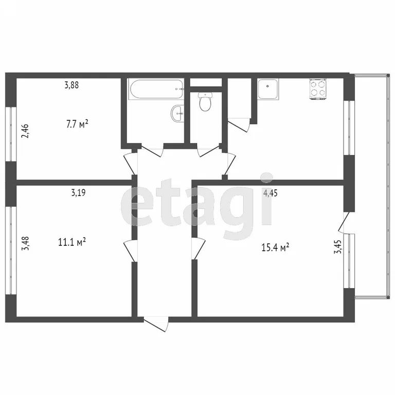 3-комн., 70 м², 2/5 этаж