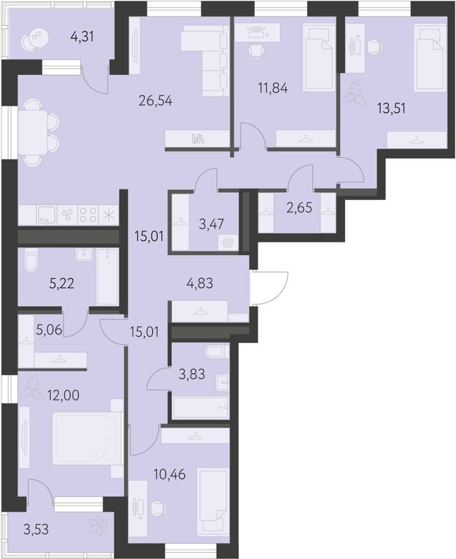 4-комн., 118.35 м², 22/24 этаж
