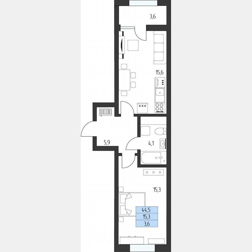 1-комн., 44.5 м², 5/7 этаж