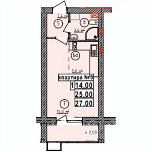Студия, 27 м², 2/5 этаж