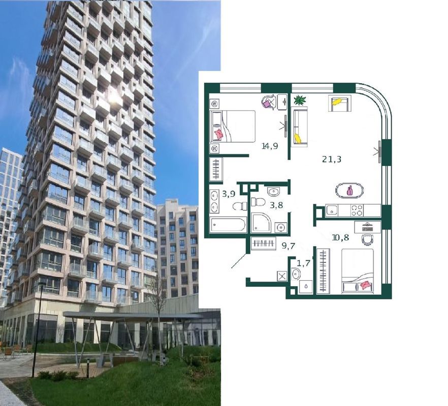 2-комн., 66.1 м², 2/17 этаж