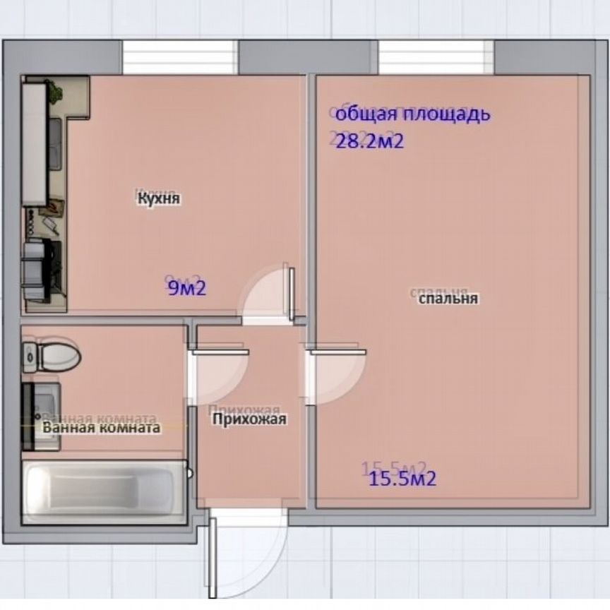 1-комн., 28.2 м², 2/3 этаж