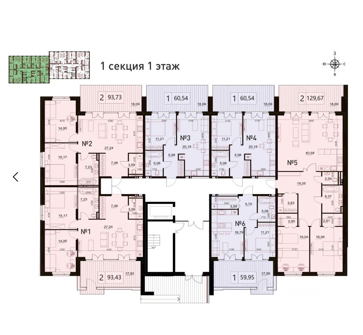 1-комн., 59.95 м², 1/1 этаж