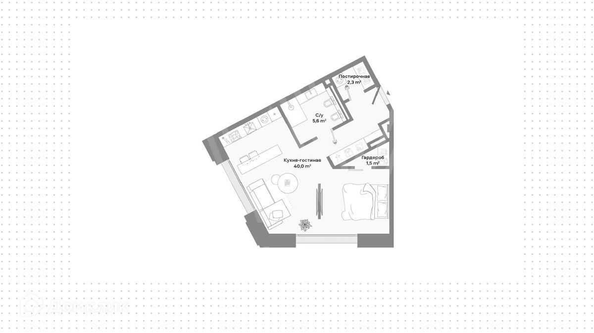 Студия, 50 м², 4/9 этаж