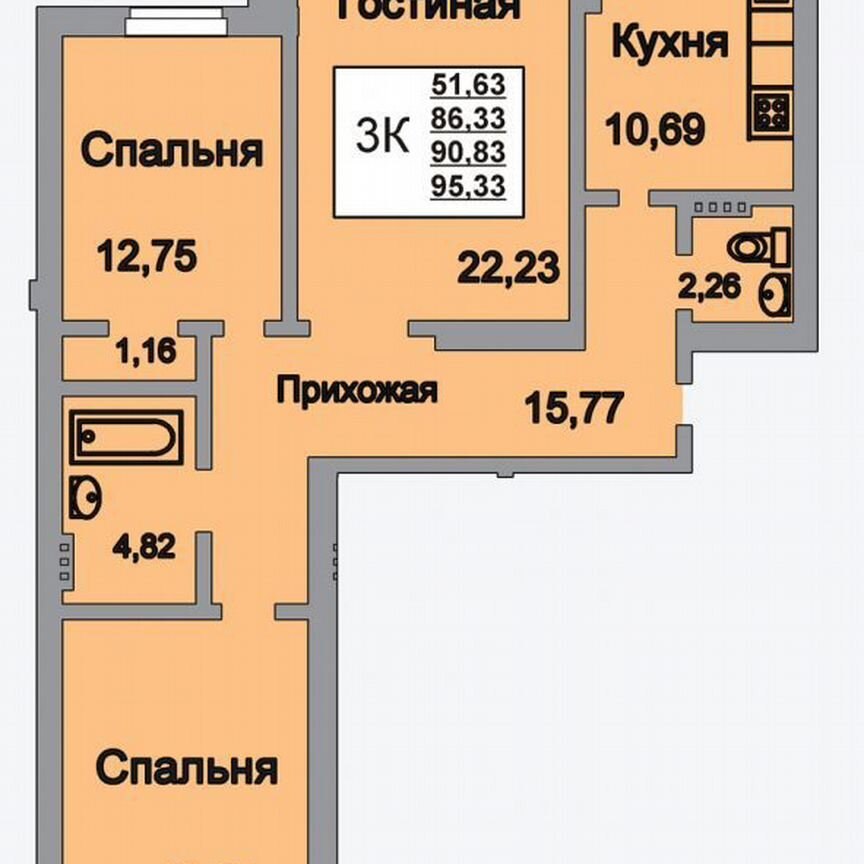 3-комн., 100.8 м², 3/18 этаж