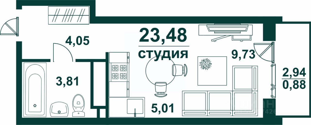 1-комн., 23.48 м², 23/24 этаж