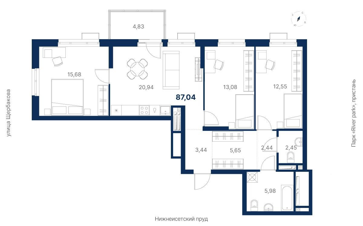 3-комн., 87.04 м², 5/26 этаж
