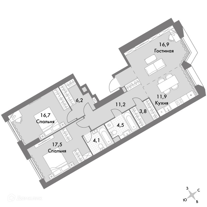 3-комн., 92.8 м², 36/46 этаж