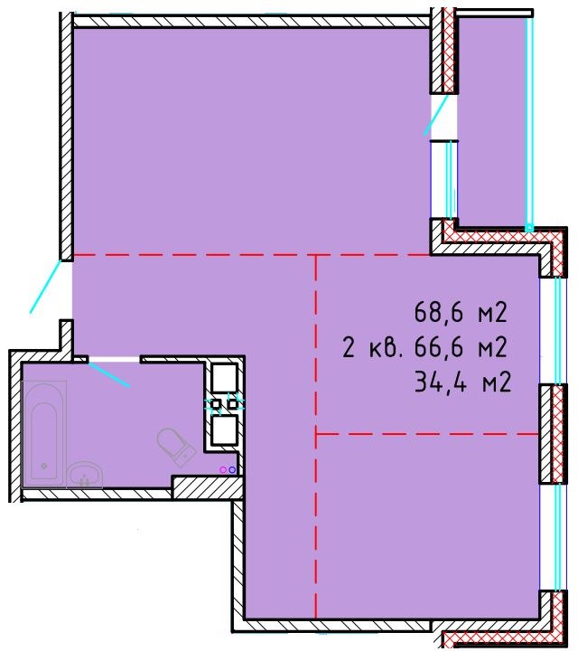 2-комн., 66.6 м², 2/25 этаж