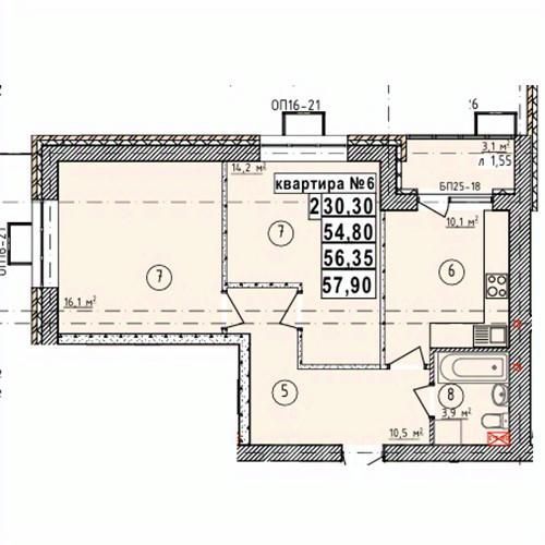 2-комн. квартира, 56.4 м2, 2/5 этаж