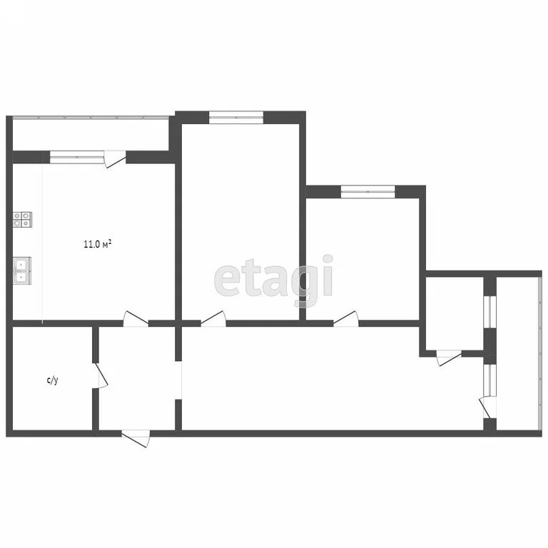 3-комн. квартира, 71.1 м2, 3/4 этаж