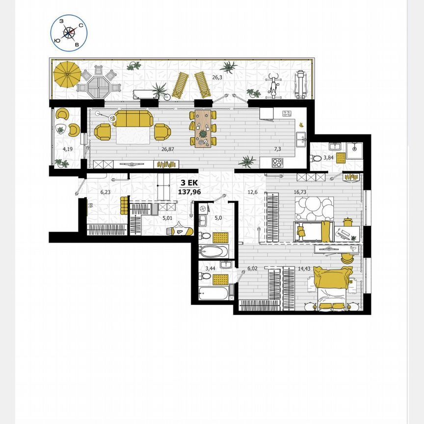 3-комн., 138 м², 1/9 этаж