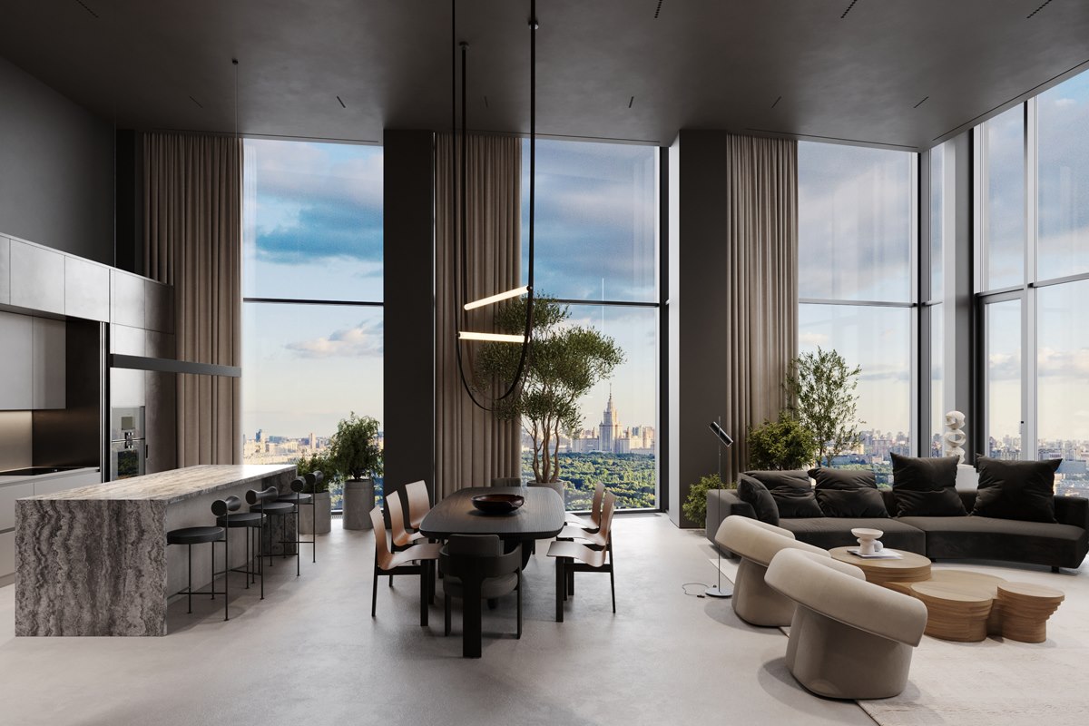 Вариант дизайна эксклюзивного пентхауса. Рендер от компании Dominanta