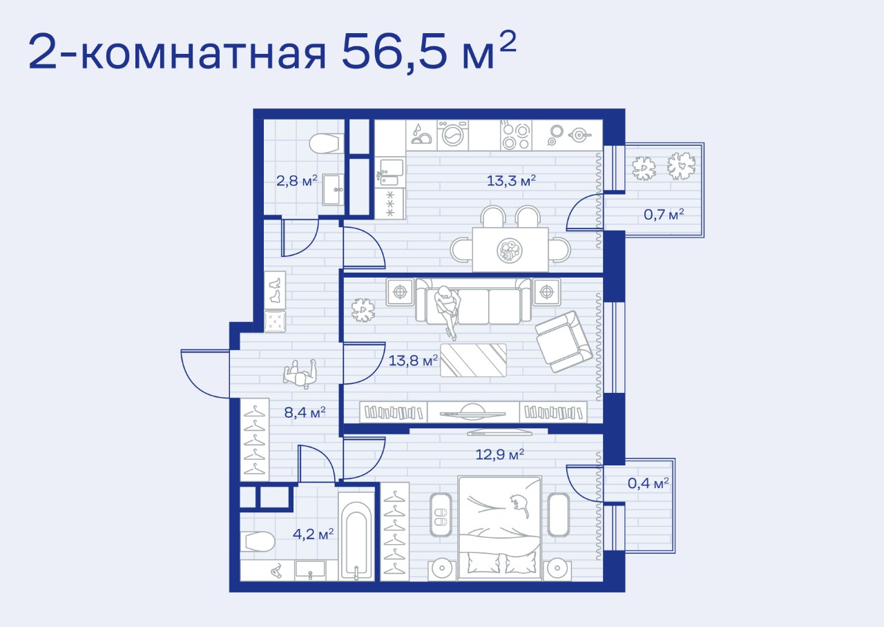 Тоже двухкомнатная квартира, но классическая. Фото: «Сити21»
